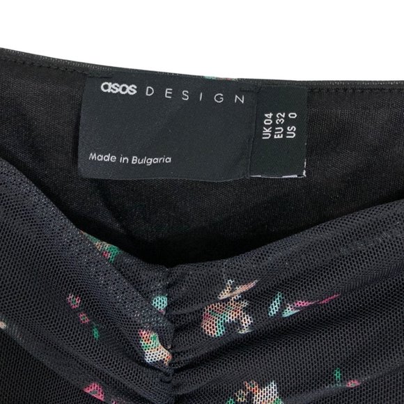 Floral Long Sleeve Mesh Mini Dress w/ Ruched Front - Picture 5 of 9